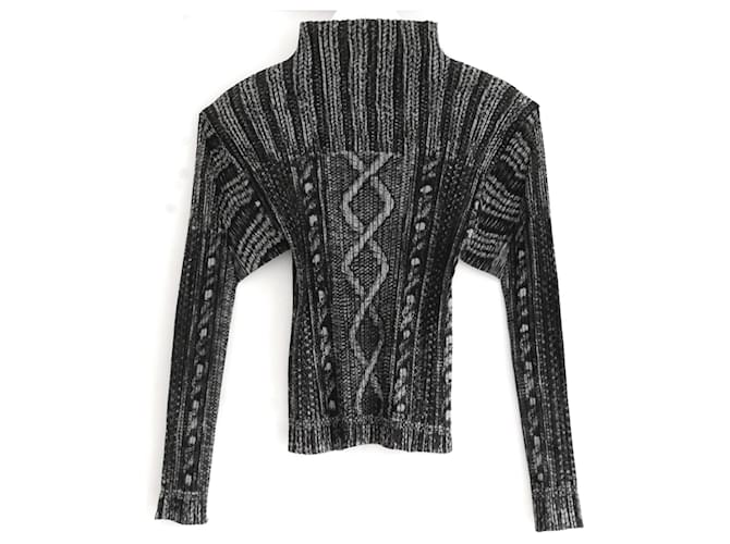 Issey Miyake Pleats Please Trompe L'oeil Cable Knit Print Top