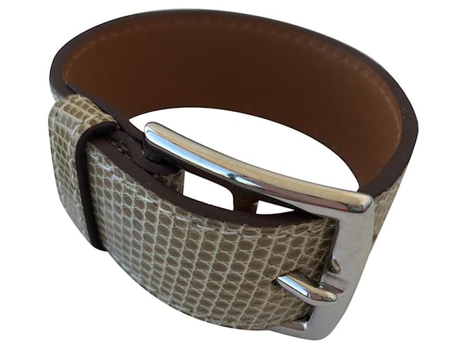Hermès Stirrup Bracelet Beige Exotic leather  ref.537004
