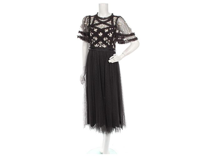 Needle & Thread Maxikleid schwarz floral