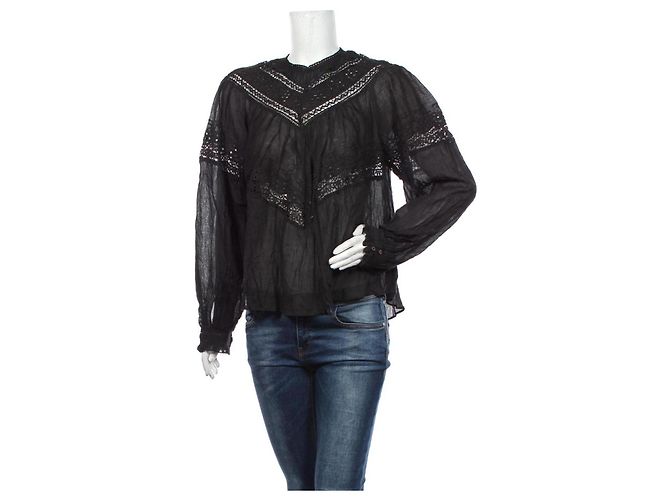 Free People Top Camisa Negro Algodón M
