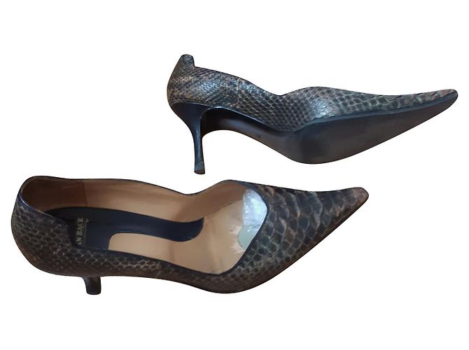 Autre Marque Stefan Back Python Pumps Khaki Brown Python print
