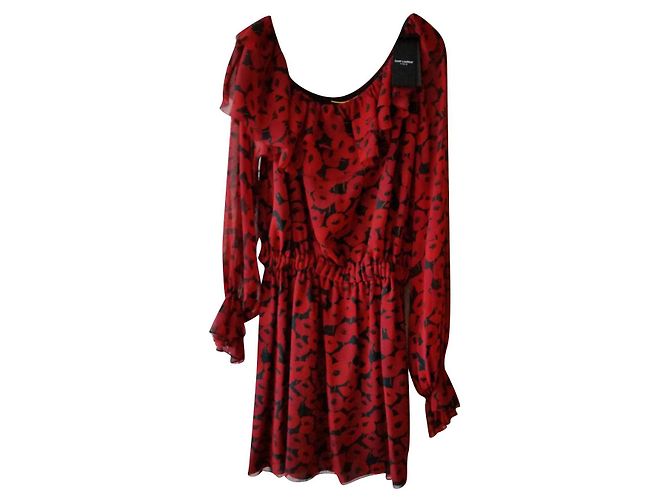 Vestido mini de gasa de seda Yves Saint Laurent Burdeos Multicolor 