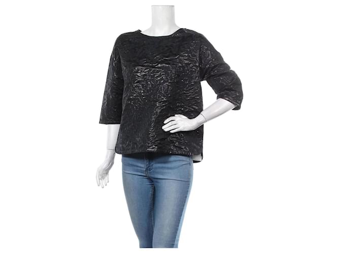 0039 Tops Black Blue Cotton Polyester  ref.537308