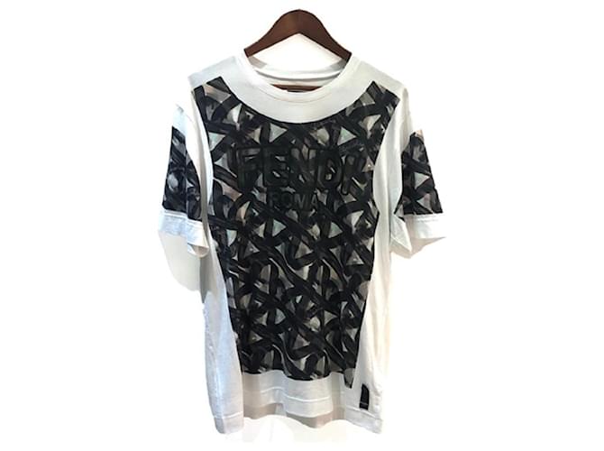 *FENDI FENDI jersey blanc T-shirt imprimé spirale motif total logo blanc gris Coton  ref.537314