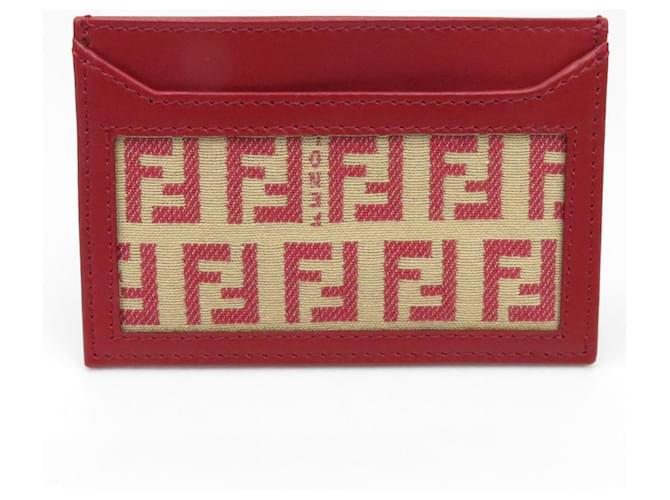 FENDI FENDI Zucca Card Case Pass Case Red Beige Women's Men's Unused  ref.537316