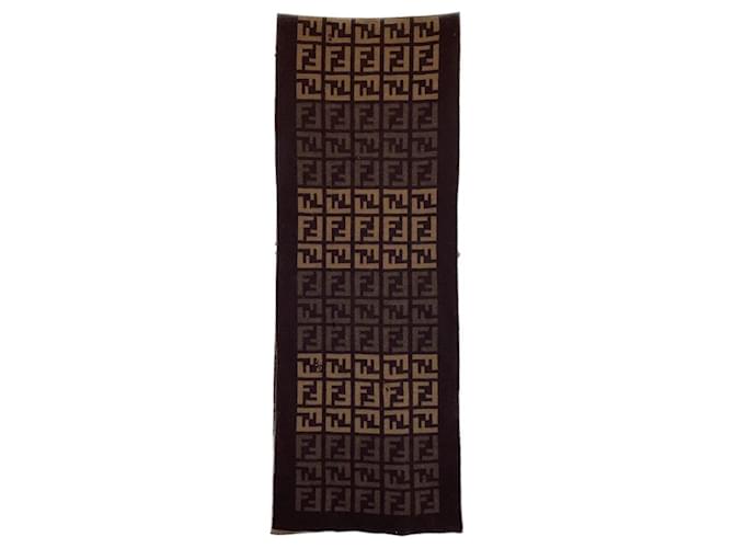 FENDI Patrón Fendi Zucca con etiqueta Largo 150cm 100% puesto de bufanda de lana marrón de lana Hombres Castaño  ref.537326