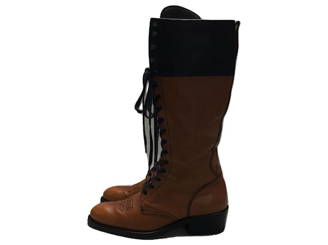 FENDI ◆ Botas con cordones / Reino Unido6 / Zapatos marrones] Castaño Cuero  ref.537337