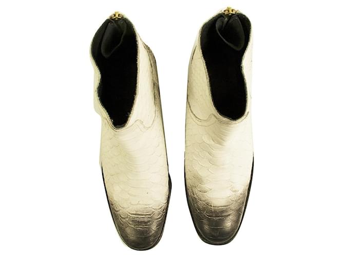 Botins Zadig & Voltaire Teddy Branco Pele de Cobra Ankle Boot Boots de Couro 36  ref.537771
