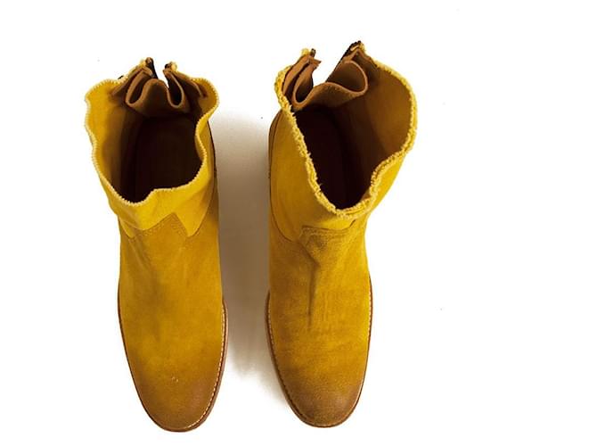 Zadig & Voltaire Stivaletti con stivaletti in pelle scamosciata e tela di colore giallo Teddy 36  ref.537777