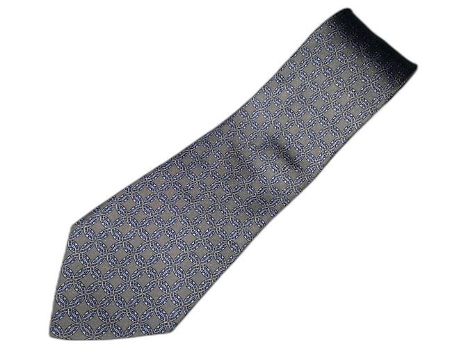 Hermès HERMES Paris 7092 Gravata cravatte de seda OA França Azul Cinza