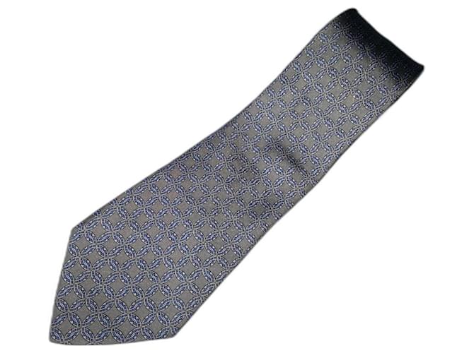 Hermès HERMES Paris 7092 Gravata cravatte de seda OA França Azul Cinza  ref.538049