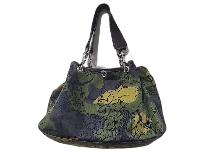 sac cabas fleuri Miu Miu Marron Vert Jaune