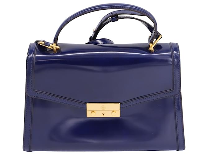Tory Burch Juliette Top Handle Strap Handbag in Navy Blue Leather   - Joli Closet