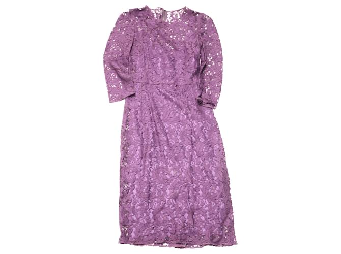 Dolce & Gabbana Dolce and Gabbana Three Quarter Sleeve Lace Dress in Purple Polyester  ref.538362