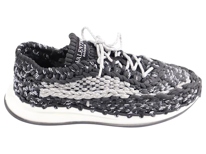 Valentino Garavani Crochet Sneakers in Black Polyester  ref.538374