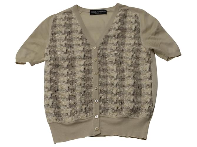 Dolce & Gabbana Top in tweed lavorato a maglia Dolce e Gabbana in cotone beige  ref.538389