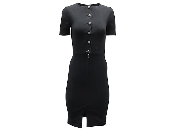 Dolce & Gabbana Dolce and Gabbana Button Detailing Crepe Dress in Black Viscose Polyester  ref.538400