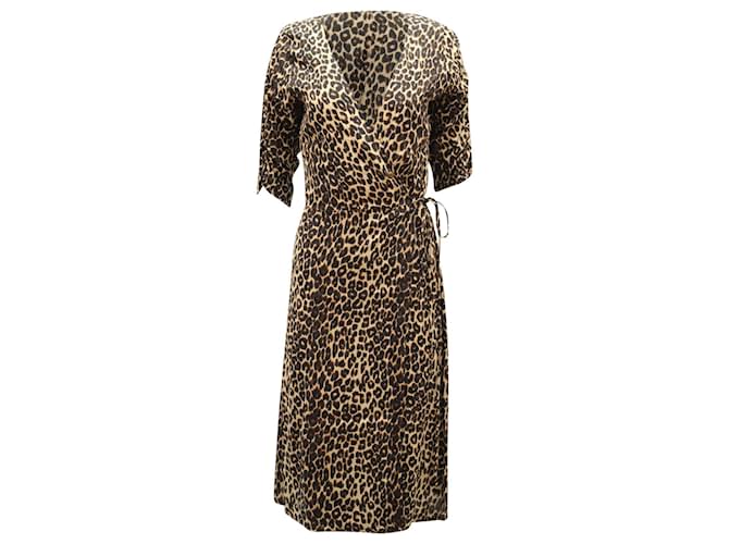 Faithfull The Brand Anne Marie Vestido midi com estampa de leopardo em seda multicolorida Raio Fibra de celulose  ref.538405
