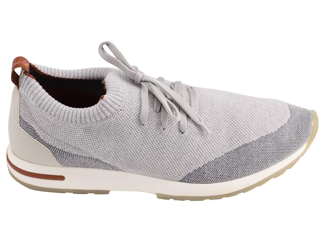 LORO PIANA 360 Flexy Walk Leather-Trimmed Knitted Sneakers in Grey Wool  ref.538407