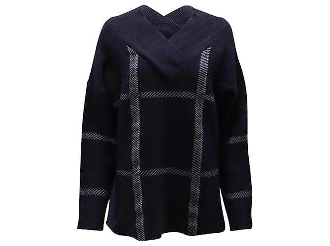 Armani V-Neck Sweater in Navy Blue Wool  ref.538419