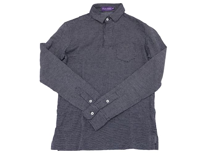 Ralph Lauren Purple Label Long Sleeve Polo Shirt in Navy Blue Cotton