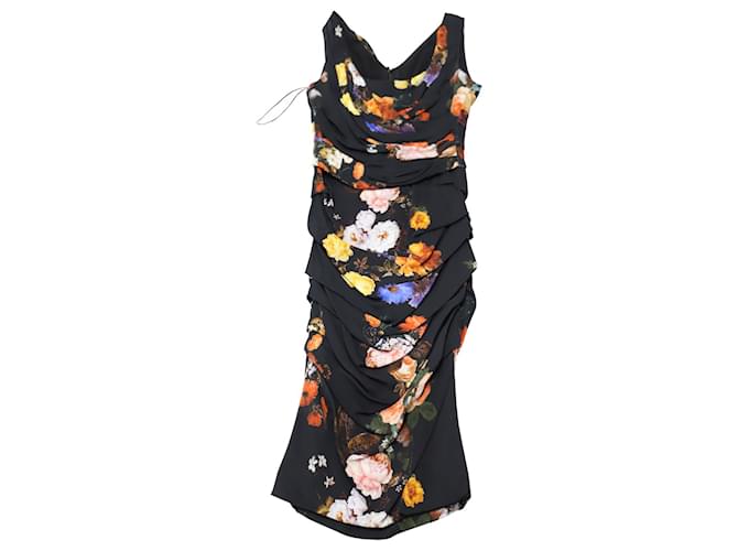 Dolce & Gabbana Ruched Midi Dress in Floral Print Viscose Cellulose fibre  ref.538424