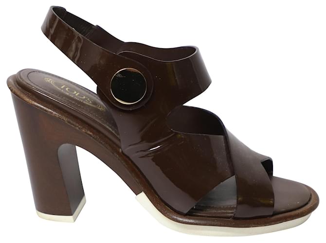 Tod's Tods Slingback Block Heels in Brown Leather  ref.538433