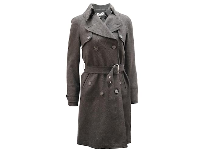 Dolce & Gabbana Double-Breasted Trench Coat in Grey Wool  ref.538435