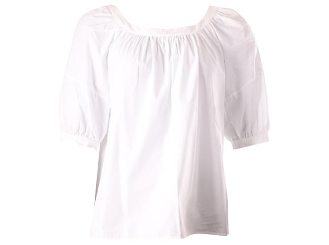 Blusa campesina con mangas abullonadas en algodón blanco de Miu Miu  ref.538444