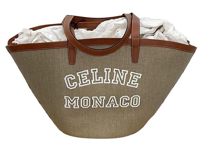 Céline celine large couffin in jute canvas celine monaco Brown Beige Leather  ref.538466