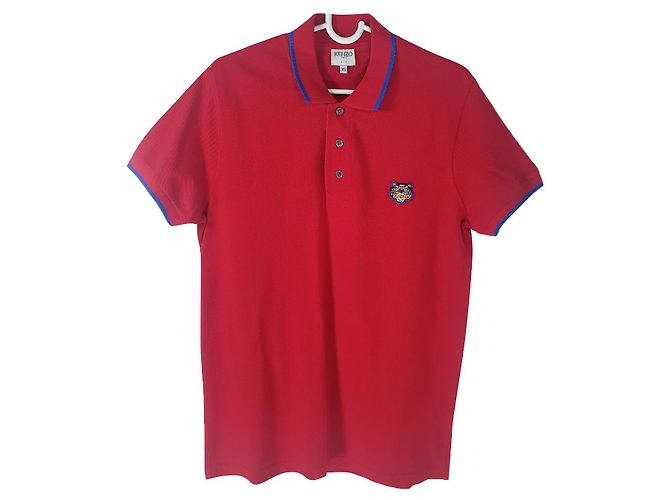 Camisa polo Kenzo com linhas vermelhas e azuis de algodão Vermelho Azul