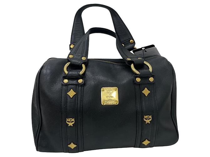 MCM Bolsa Boston de couro vintage Preto  ref.538611