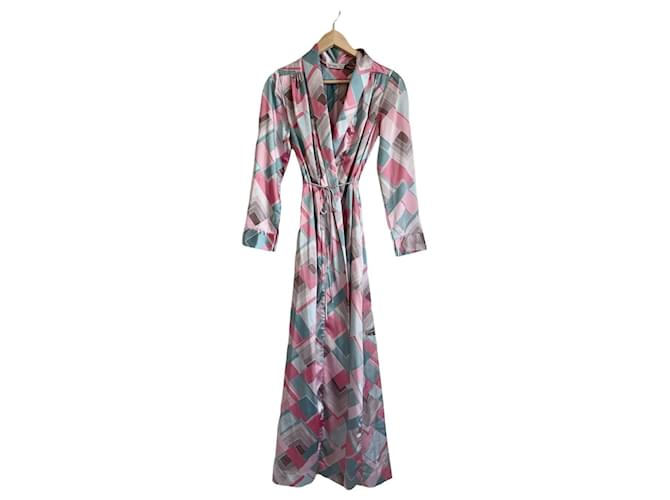 Christian Dior Vintage robe Pink Light green Silk  ref.538645
