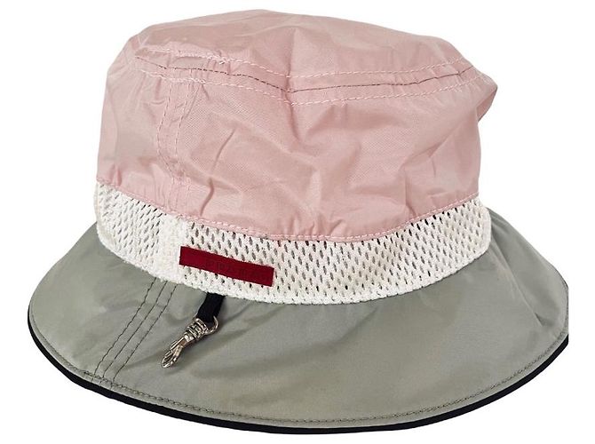 Cappello a secchiello Prada in nylon rosa bianco verde oliva
