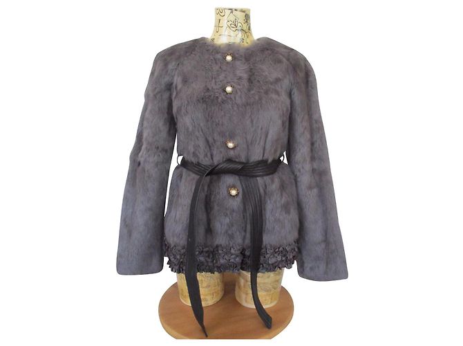 Abrigo Manoush Panther de piel de conejo gris