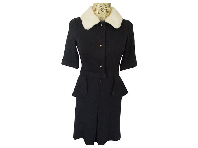 Vestido Manoush Milano preto e ecru algodão lã Fora de branco