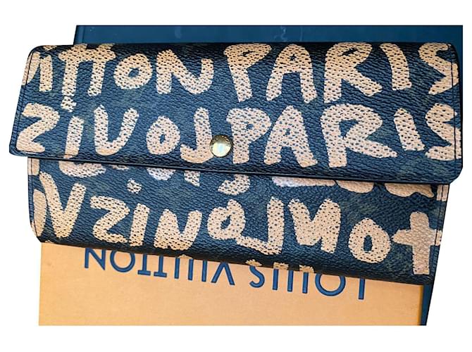 Louis Vuitton Limited Graffiti Stephen Sprouse Collection Wallet Purse Portefeuille à deux volets Cuir Toile Plastique Marron Orange  ref.538708