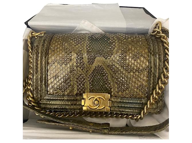 Boy Chanel Jungen Tasche Python drucken Kupfer Exotisches Leder  ref.538712