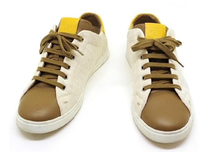 FENDI FENDI Fendi Sneakers Men's 6 Beige Brown Fabric Leather Cloth  ref.538730