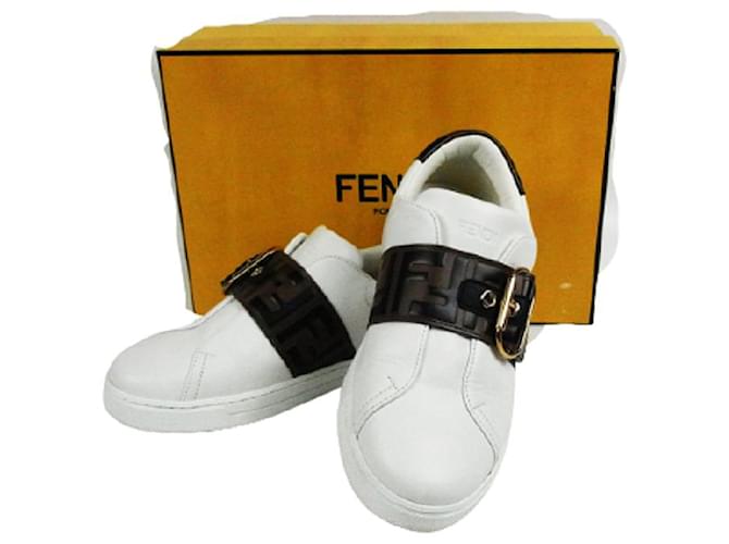 Sneakers Fendi Bianche x Marrone 37 Zucca FENDI Bianco Tela  ref.538735