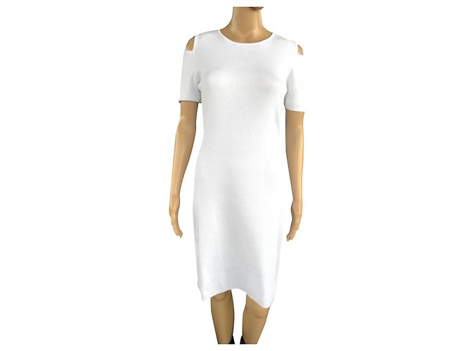Frankie Morello Kleid Weiß Viscose Gestrickt mit Logo