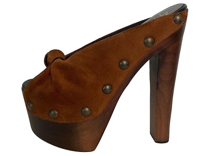 Giuseppe Zanotti Suede Clogs Cognac 36