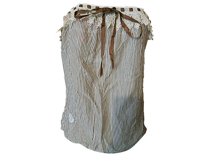 Top de Sandro a Rayas Marrón y Blanco de Voile de Algodón Castaño