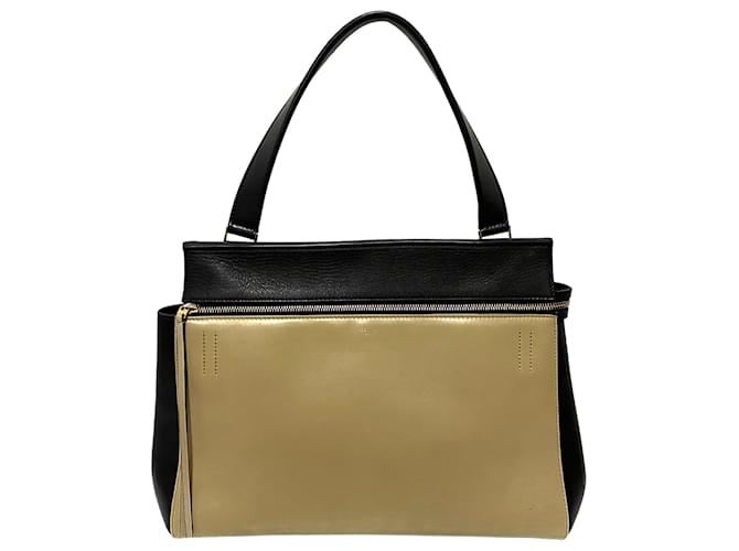 Céline Celine Brown Medium Edge Bicolor Leather Handbag Black Beige Pony-style calfskin  ref.537126