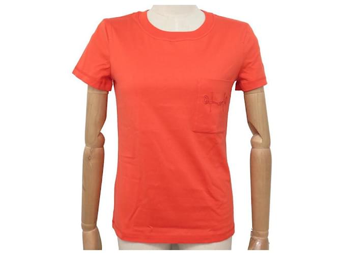 Hermès NUEVA CAMISETA HERMES BORDADO MORS H0H4603DZU734 METRO 38 EN NARANJA ALGODÓN NUEVO  ref.539398