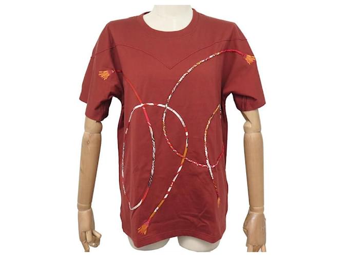 Hermès NEW HERMES TSHIRT TWILLY M EMBROIDERED TUNIC 38 IN COTTON & SILK RED TOMETTE  ref.539403