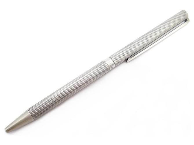 VINTAGE ST DUPONT BALLPOINT PEN 45180 SILVER METAL QUILTED BALLPOINT PEN Silvery  ref.539431