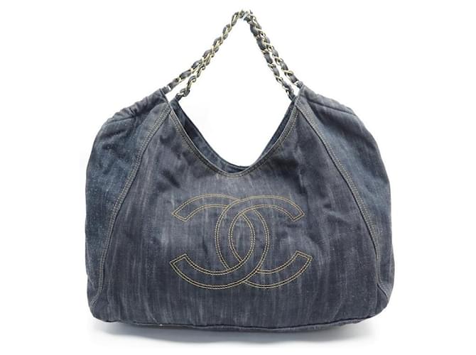 Chanel Blue Washed Lambskin Medium Chain Around Crossbody Bag