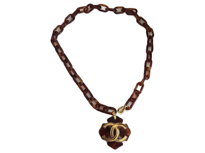 Chanel Long necklaces Brown Gold hardware Resin  ref.540186