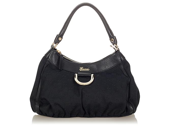 Gucci Black GG Canvas Abbey D-Ring Shoulder Bag Leather Cloth Pony-style calfskin Cloth  ref.540325